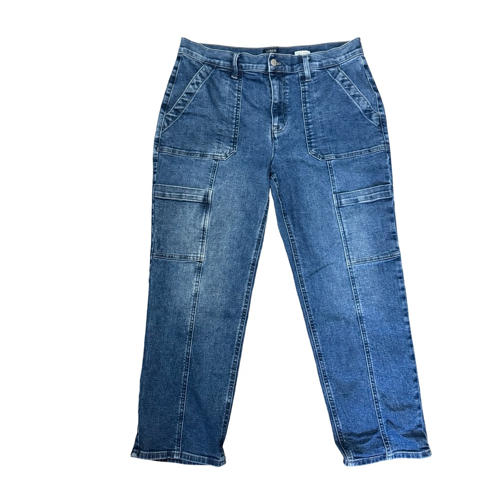 J.Crew Straight Leg Cargo Jeans Medium Wash Blue Utility Denim 31P Petite